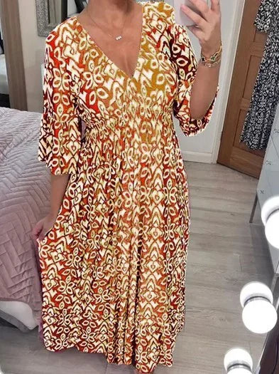 🌟 Lässiges Print V-Ausschnitt Wickellangkleid 👗